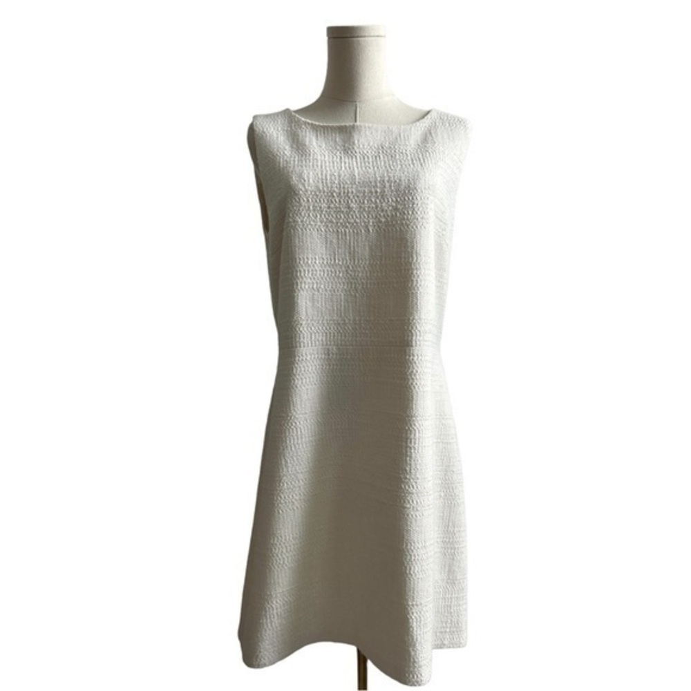 Theory ✘ White Fitted Raneid Newdale Bonded Textured Sleeveless A-line Dress, 12